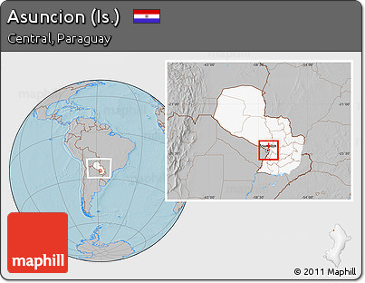 Gray Location Map of Asuncion (Is.), highlighted country, within the entire country, hill shading