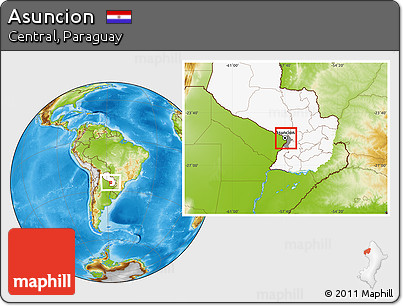 Physical Location Map of Asuncion, highlighted country, highlighted parent region