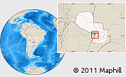 Shaded Relief Location Map of Asuncion, highlighted country, within the entire country
