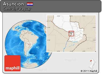 Shaded Relief Location Map of Asuncion, highlighted country