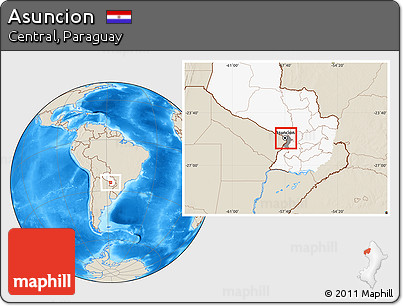 Shaded Relief Location Map of Asuncion, highlighted country, highlighted parent region