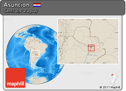Shaded Relief Location Map of Asuncion, highlighted parent region, within the entire country