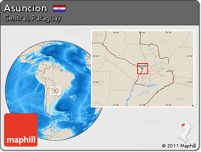 Shaded Relief Location Map of Asuncion, highlighted parent region