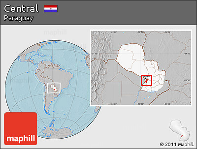 Gray Location Map of Central, highlighted country, within the entire country, hill shading