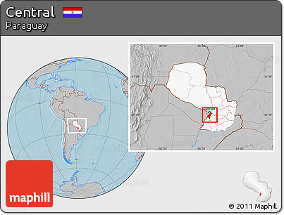 Gray Location Map of Central, highlighted country, within the entire country, hill shading