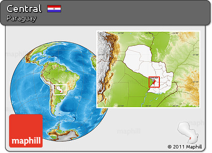 Physical Location Map of Central, highlighted country, within the entire country