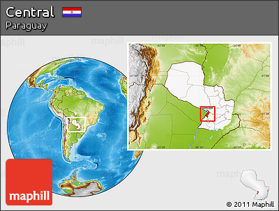 Physical Location Map of Central, highlighted country, within the entire country