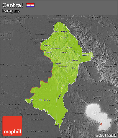 Physical Map of Central, darken, desaturated