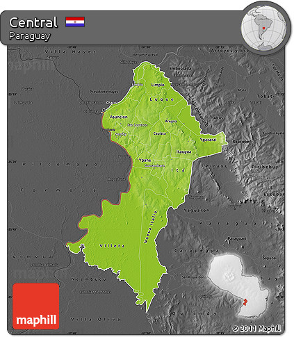 Physical Map of Central, darken, desaturated