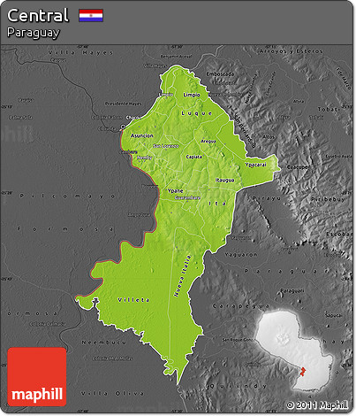 Physical Map of Central, darken, desaturated