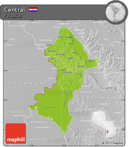 Physical Map of Central, lighten, desaturated