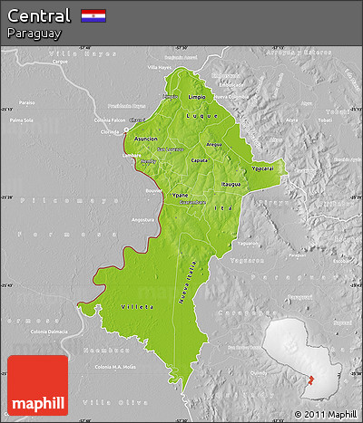 Physical Map of Central, lighten, desaturated