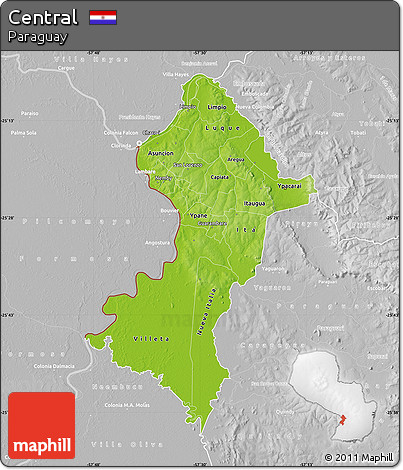 Physical Map of Central, lighten, desaturated