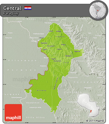 Physical Map of Central, lighten, semi-desaturated