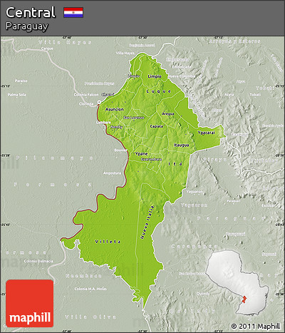 Physical Map of Central, lighten, semi-desaturated