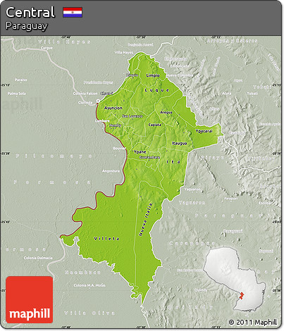 Physical Map of Central, lighten, semi-desaturated