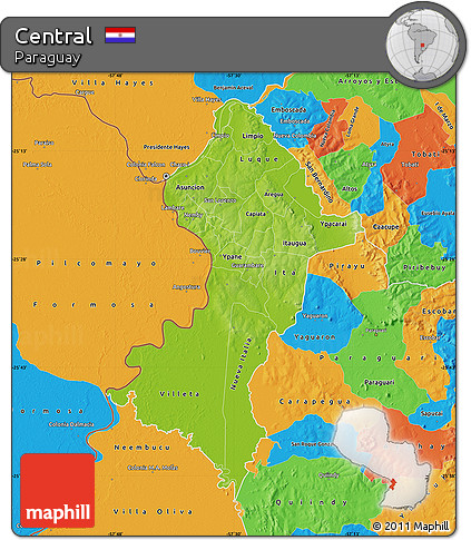 Physical Map of Central, political outside