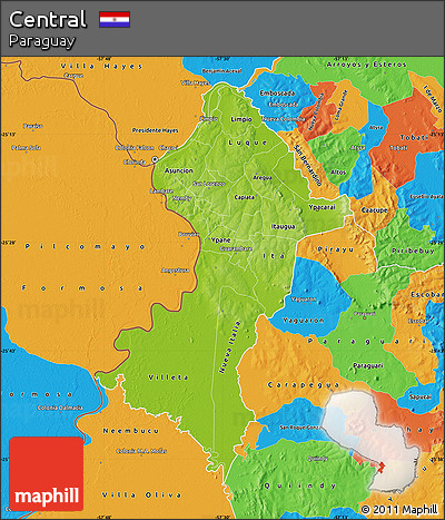Physical Map of Central, political outside