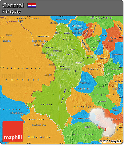 Physical Map of Central, political outside