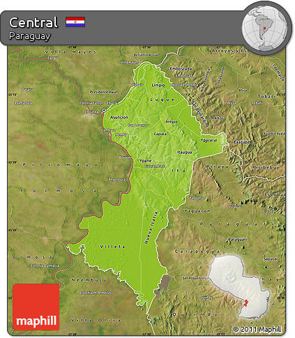 Physical Map of Central, satellite outside