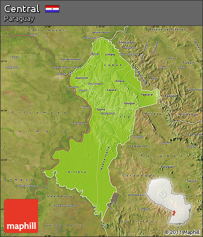 Physical Map of Central, satellite outside