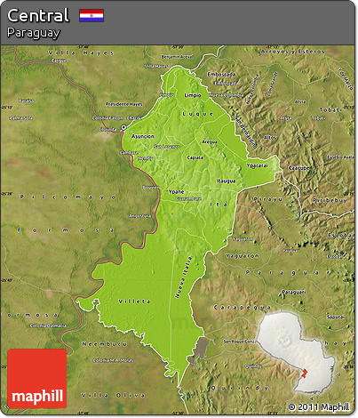 Physical Map of Central, satellite outside