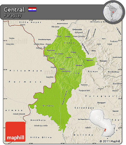 Physical Map of Central, shaded relief outside