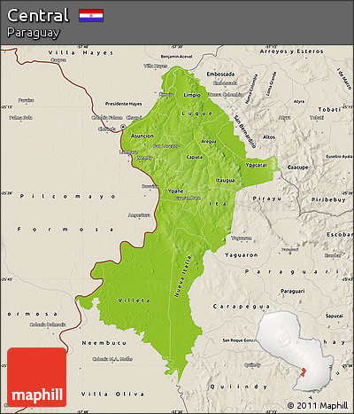 Physical Map of Central, shaded relief outside