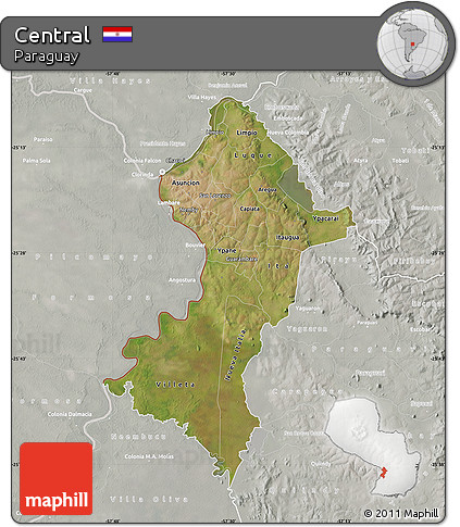 Satellite Map of Central, lighten, semi-desaturated
