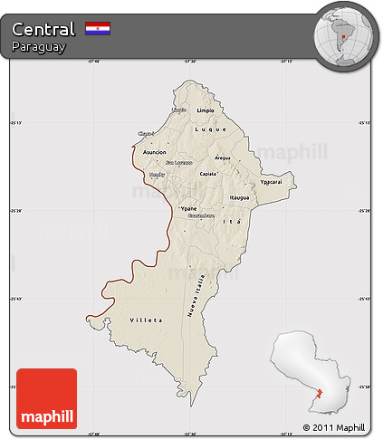 Shaded Relief Map of Central, cropped outside