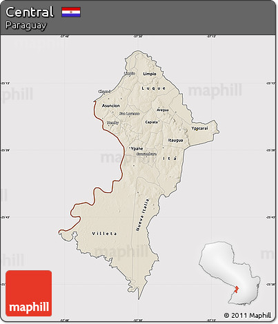 Shaded Relief Map of Central, cropped outside