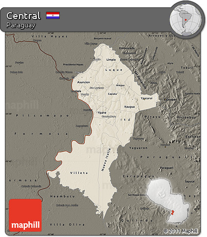 Shaded Relief Map of Central, darken