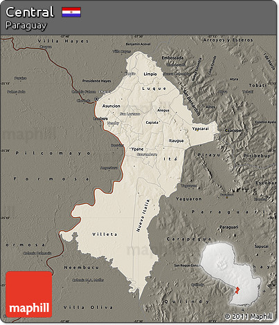 Shaded Relief Map of Central, darken