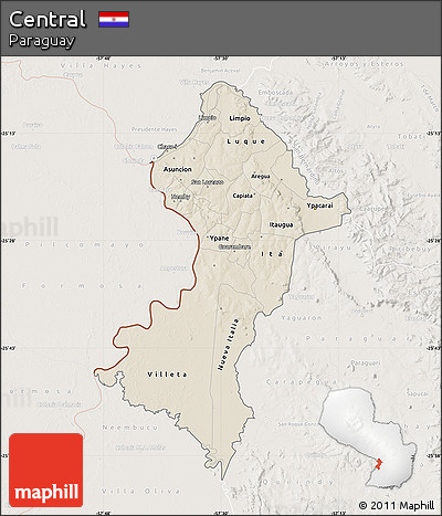 Shaded Relief Map of Central, lighten