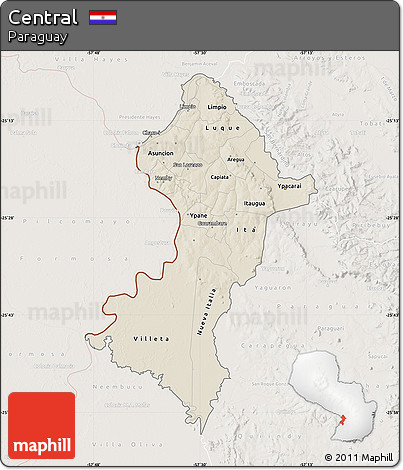 Shaded Relief Map of Central, lighten