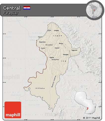 Shaded Relief Map of Central, lighten, semi-desaturated
