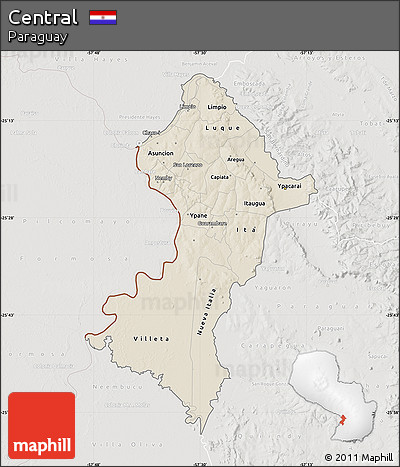Shaded Relief Map of Central, lighten, semi-desaturated