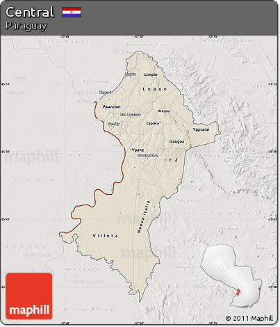 Shaded Relief Map of Central, lighten, semi-desaturated