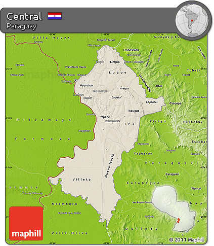 Shaded Relief Map of Central, physical outside