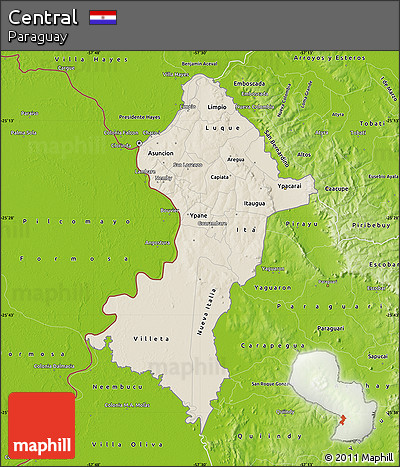 Shaded Relief Map of Central, physical outside