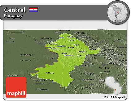 Physical Panoramic Map of Central, darken, semi-desaturated