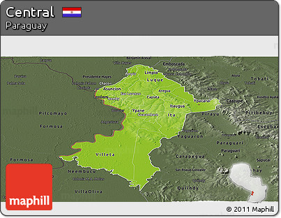 Physical Panoramic Map of Central, darken, semi-desaturated