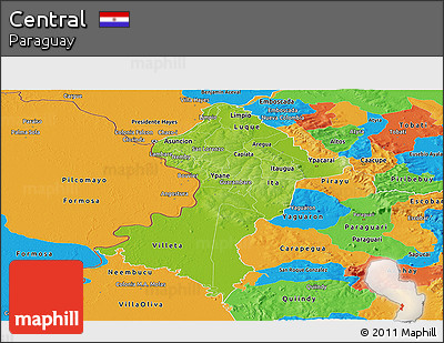 Physical Panoramic Map of Central, political outside