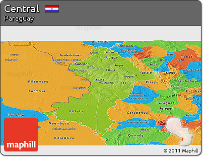 Physical Panoramic Map of Central, political outside