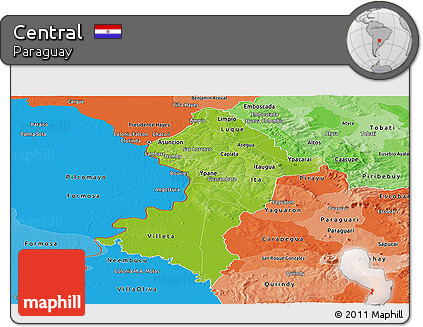 Physical Panoramic Map of Central, political shades outside