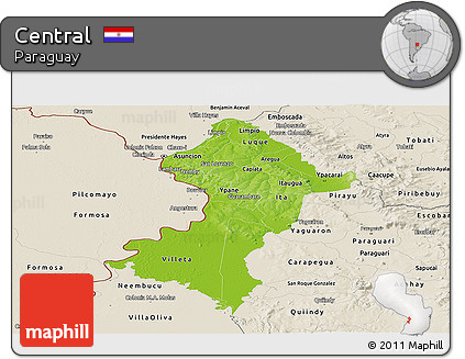 Physical Panoramic Map of Central, shaded relief outside