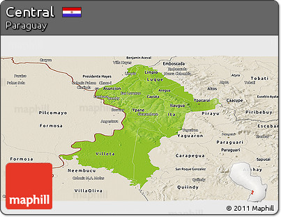Physical Panoramic Map of Central, shaded relief outside