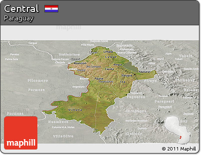 Satellite Panoramic Map of Central, lighten, semi-desaturated