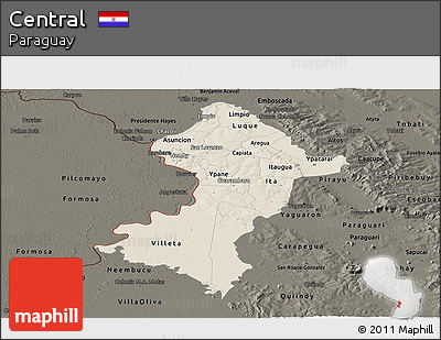 Shaded Relief Panoramic Map of Central, darken
