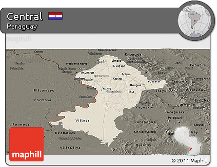 Shaded Relief Panoramic Map of Central, darken
